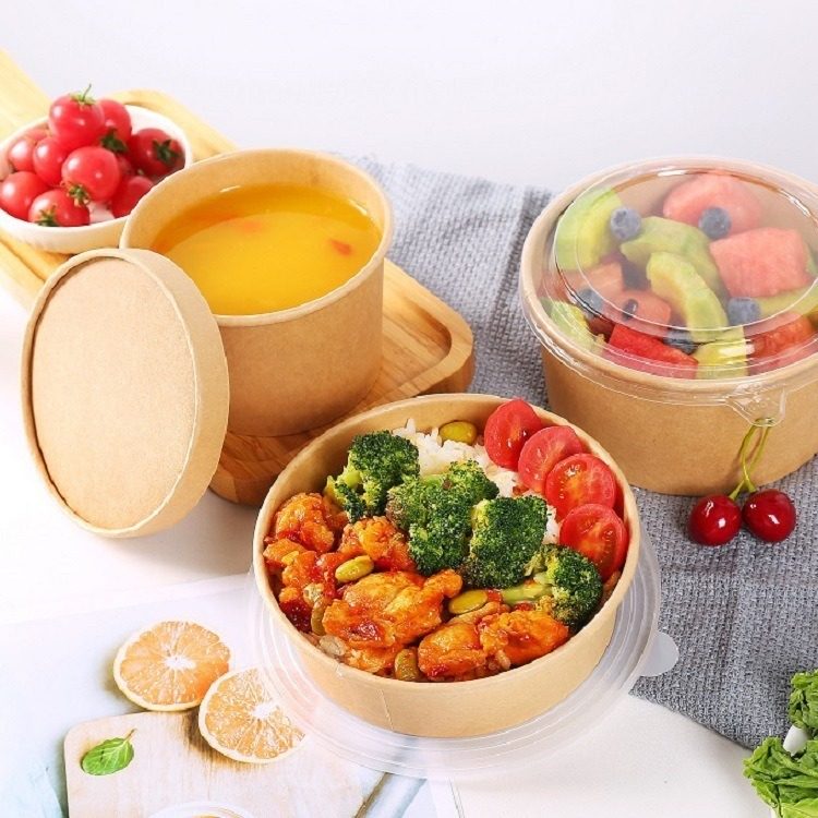 Disposable Lunch Box, Food-Grade, Extra Thick, Extra Hard Lunch Box, Heatable, Leak-Proof, Kraft Paper Bowl, Environmentally Friendly and Biodegradable