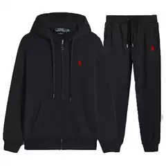 Cross-Border Rl Trendy Brand Embroidered Pony Logo Fleece Zip-Up Sweatshirt Men's Autumn and Winter Hooded Sweatshirt Set
