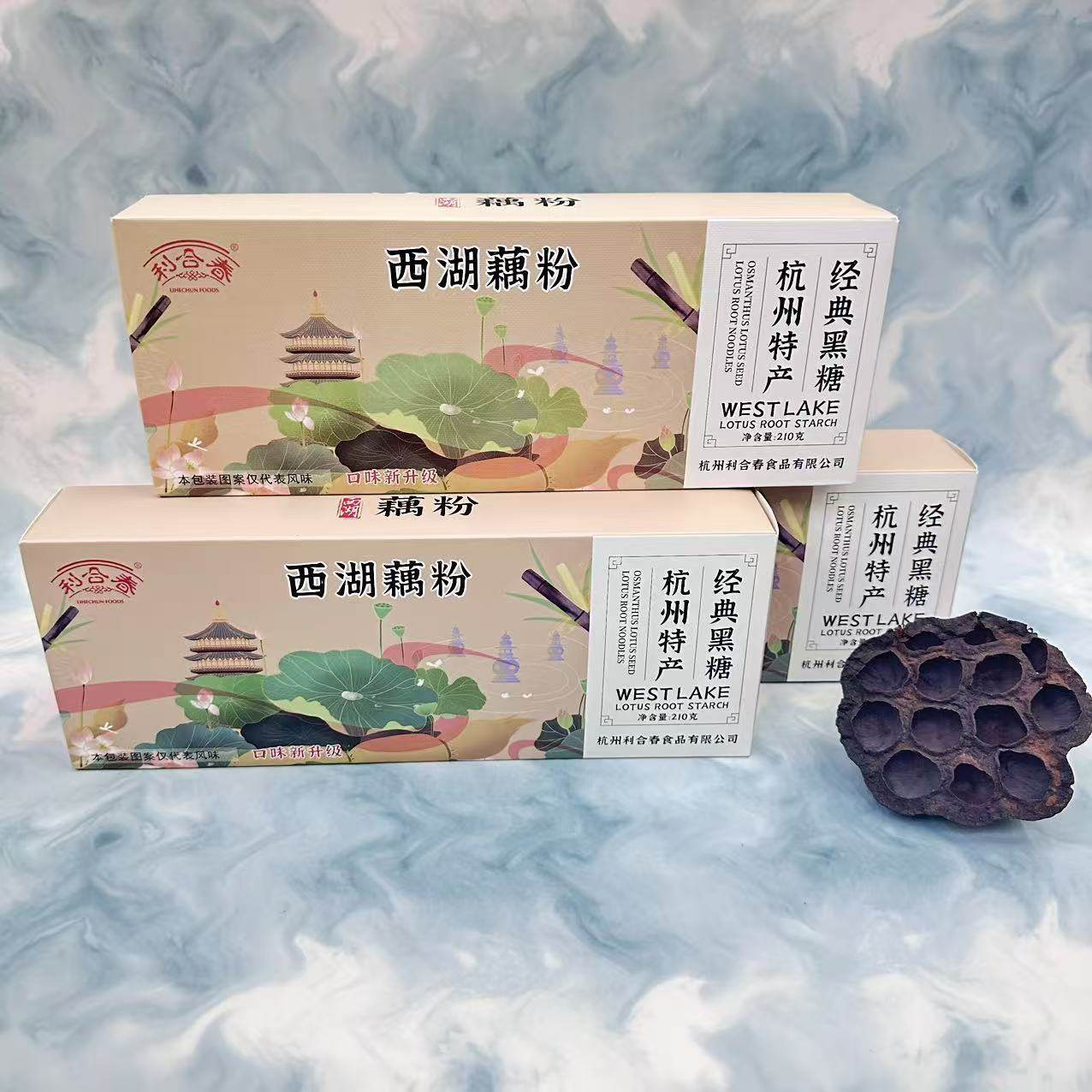 Li He Chun West Lake Lotus Root Starch Instant Lotus Root Starch Soup Black Sugar Red Jujube Osmanthus Lily Original Hangzhou Specialty Boxed 210g