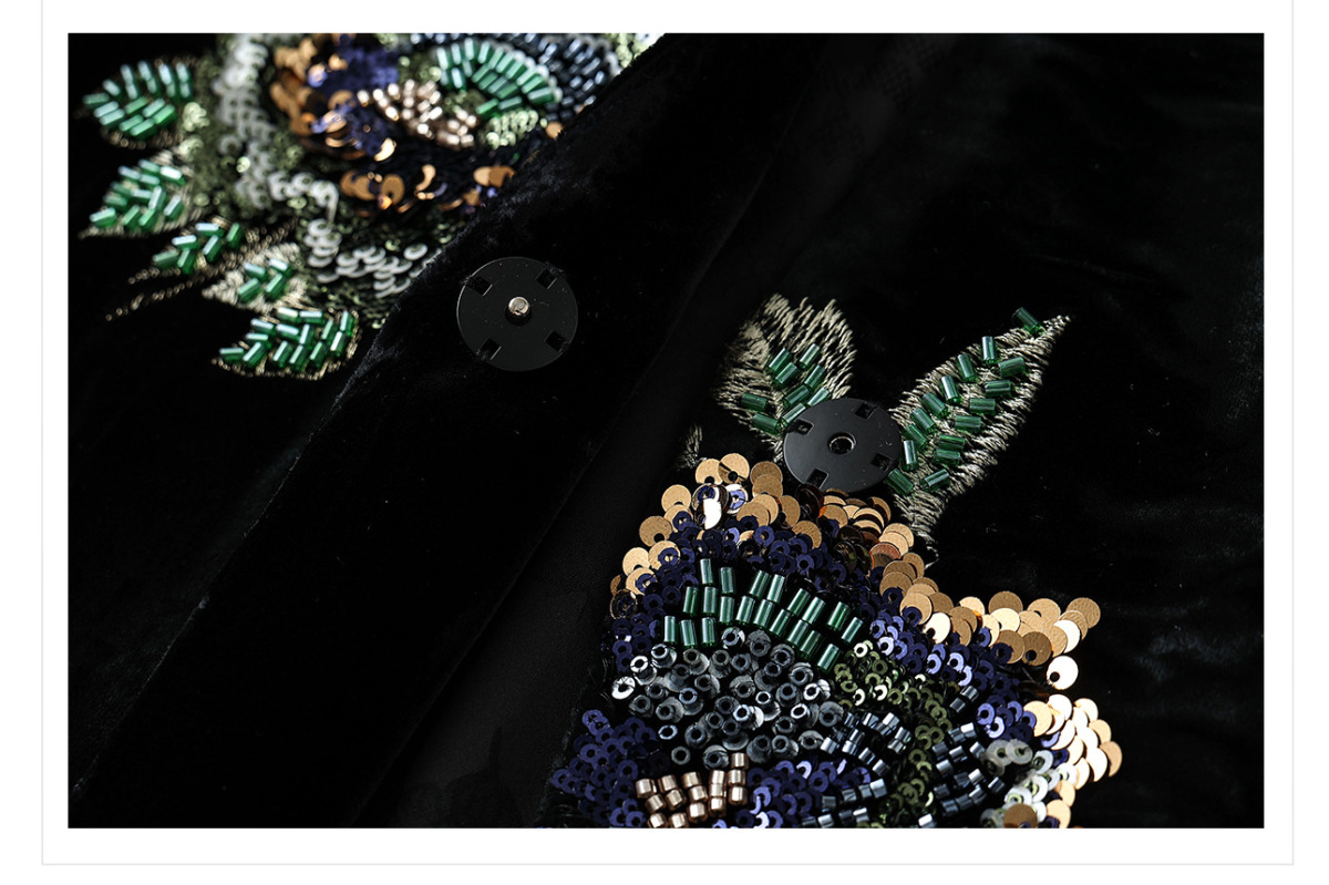 Áo khoác dạ thêu sequin dáng rộng cổ chữ V nữ — Áo khoác ruy băng vàng đen (Giao hàng trong 7 ngày), Áo khoác ruy băng vàng đen (giao hàng trong ngày)