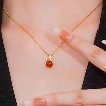 New Chinese Style Lucky Bag Red Bead Necklace Light Luxury Niche Pendant Clavicle Chain New Palace Simple All-match Necklace