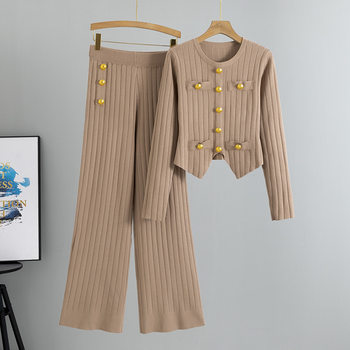 Cross-border 2025 Spring and Autumn New Chanel Style Elegant Sweater suit Women's Fashion Slim Sweater Pants Two-piece Set