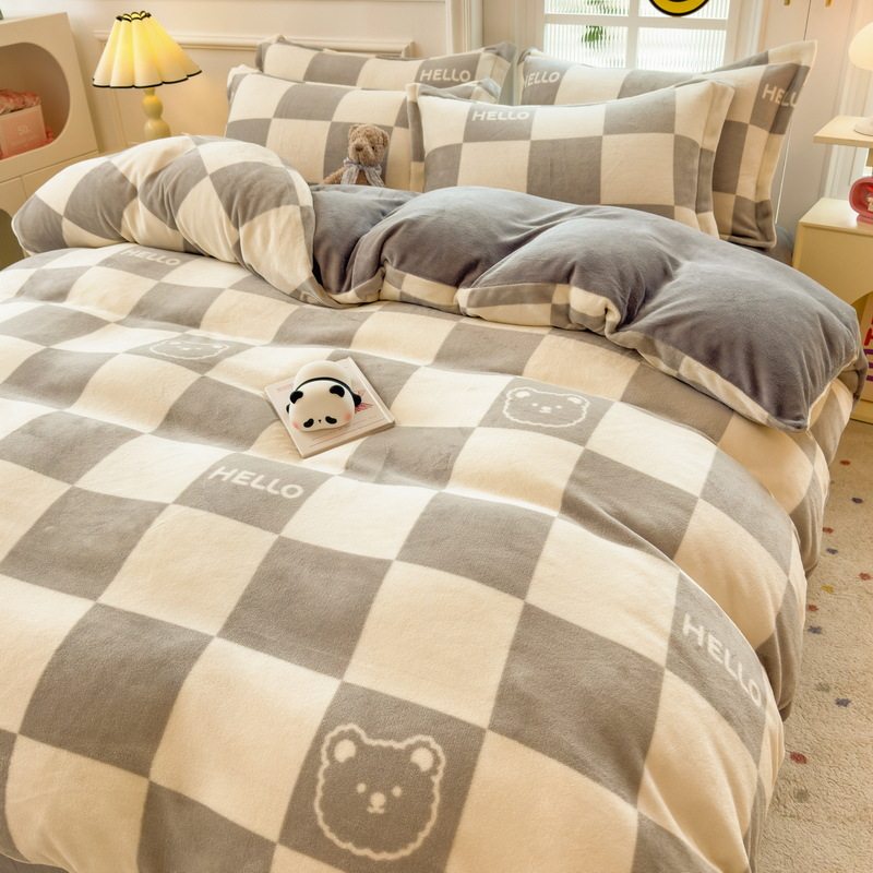 Winter Thickened Milk Velvet Four-Piece Set, Ins-Style Fresh French Velvet Bed Sheet, Duvet Cover, Fitted Sheet, Three-Piece Set