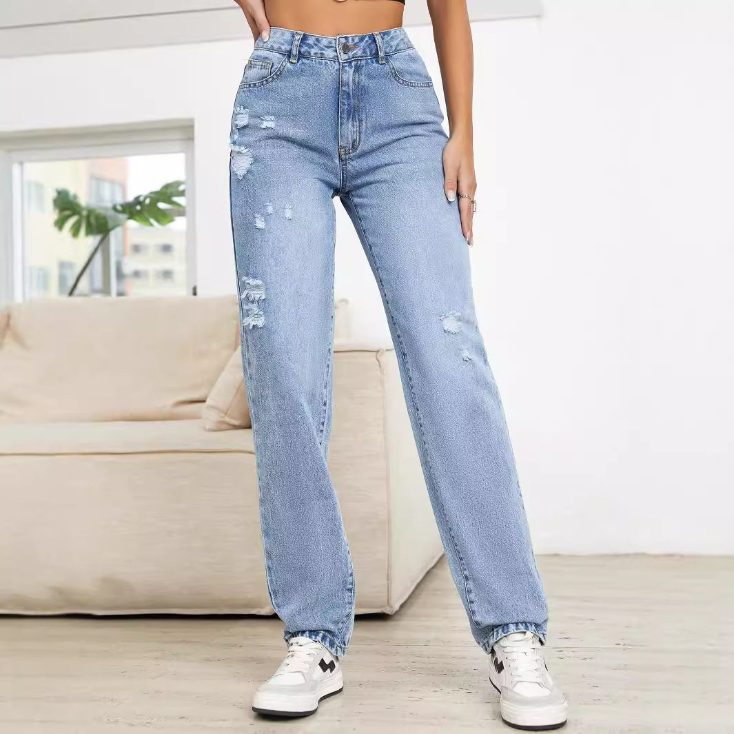 Womens Slim Fit Ripped Denim Jeans Casual Style Comfortable Fabric Versatile for Everyday Wear Wholesale Available