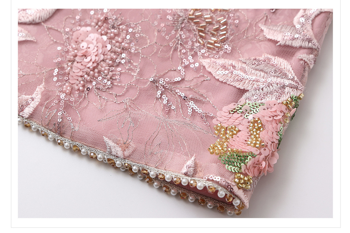 Đầm liền thêu cao cấp không tay dáng chữ A phối sequin lấp lánh — Bột Begonia (giao hàng trong 7 ngày), Bột Begonia (phát hành trong cùng ngày)