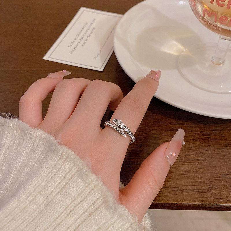 韩系精致锆石素圈戒指女开口可调节食指戒轻奢小众个性设计感指环