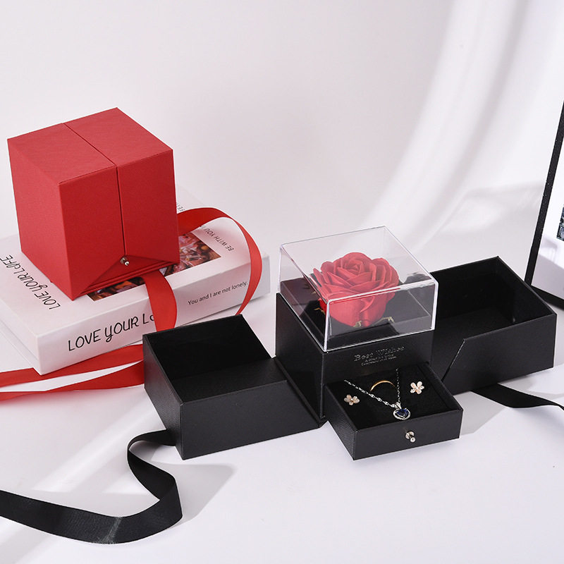 520 Valentine's Day Rose Necklace Jewelry Gift Box Creative Double-Door Acrylic Eternal Flower Lipstick Packaging Box