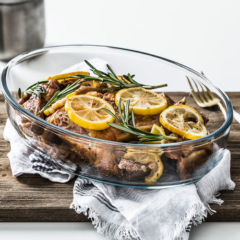 Imported All-Steel High Temperature Resistant Glass Baking Pan Set Oval Fish Plate Baked Rice Barbecue Bowl Microwave Oven Large