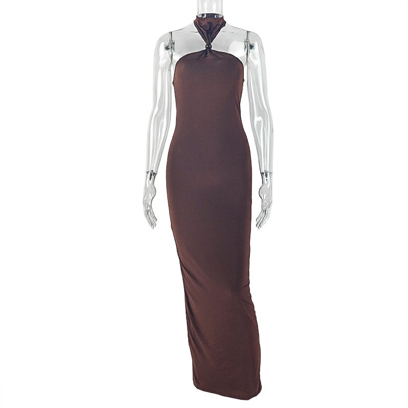 Elegant Bodycon Dress Solid Color Halter Neck Curve Hugging Long Length Perfect for Evening Parties Wholesale