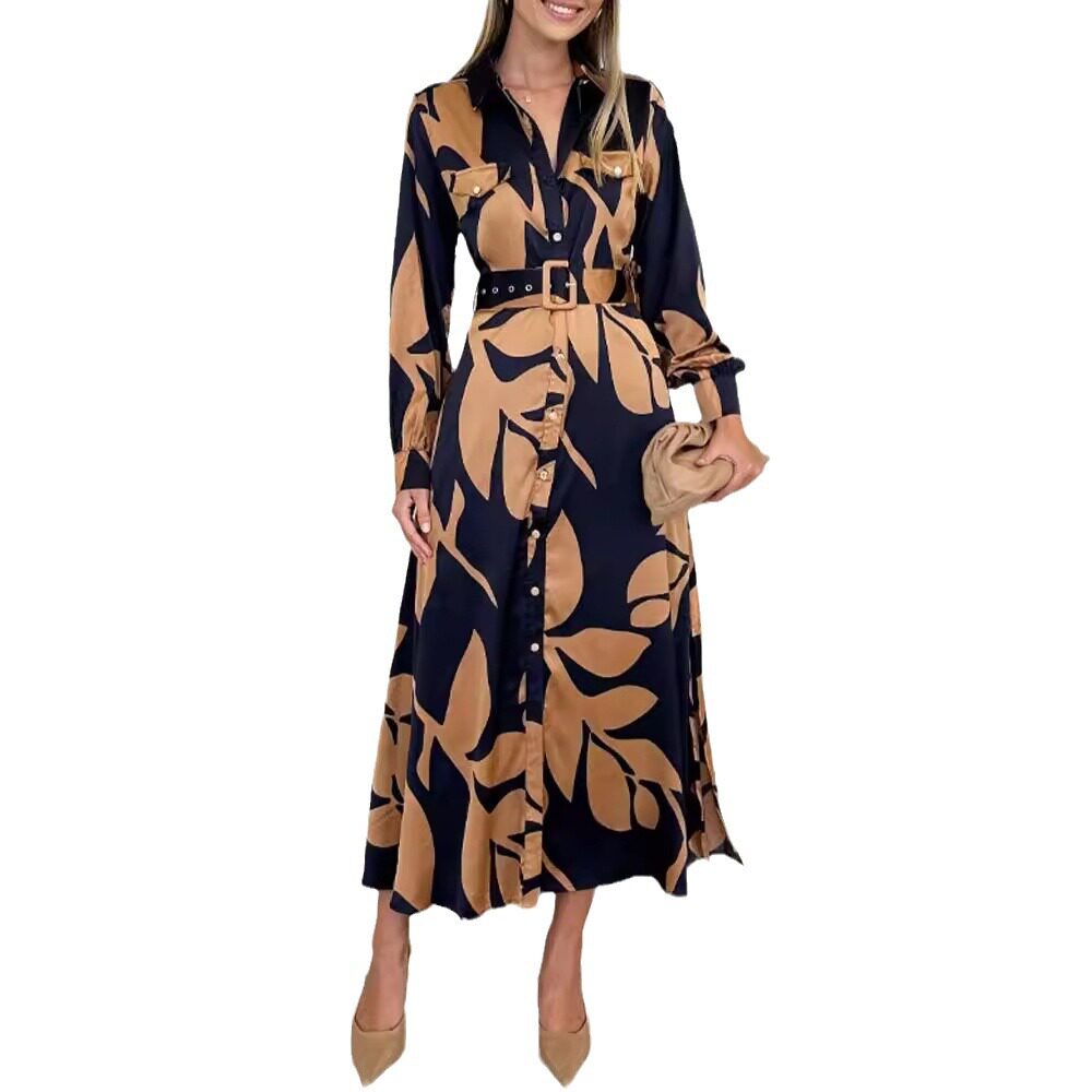 Vintage Floral Print V Neck Long Sleeve Dress Elegant Fit and Flare Autumn Fashion for Women Wholesale Available