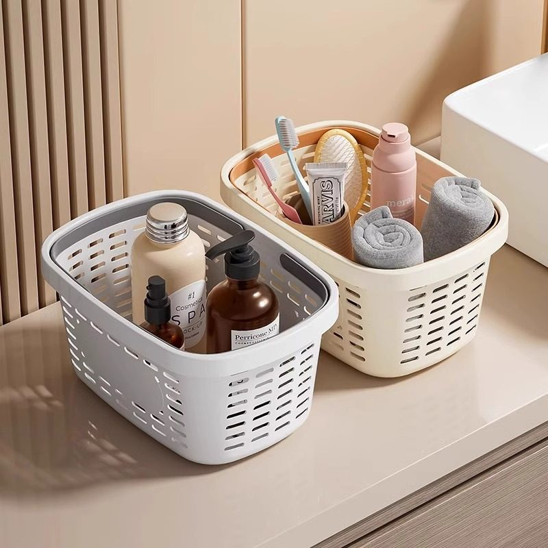 Portable Bath Basket Plastic Multifunctional Bathroom Toiletries Draining Storage Basket Hollow Large Open Storage Basket