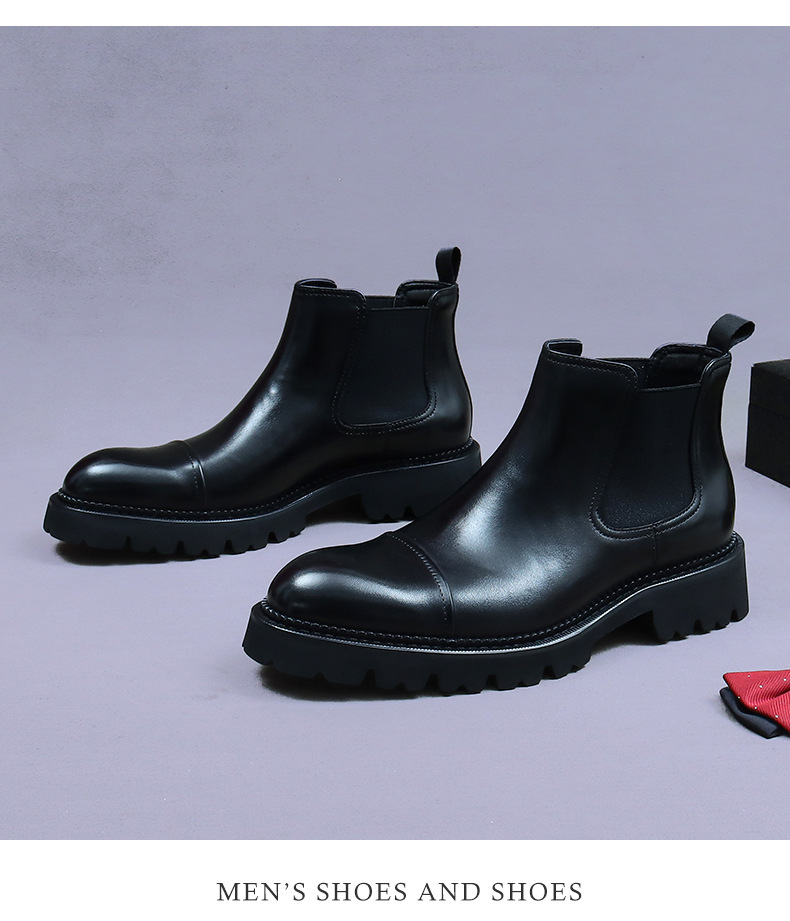 Giày boot nam cổ thấp da bò thật đế dày kiểu công sở — Màu đen, Màu cà phê