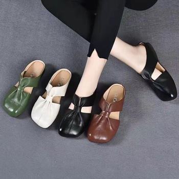 Soft Leather Toe-Cap Half Slippers for Women 2025 New Summer Outing Flats Sandals for Women Soft-Soled Versatile Mother's Shoes
