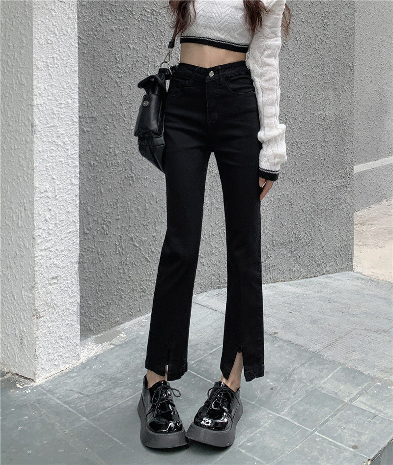 Womens High Waisted Cropped Jeans Slim Fit Split Hem Versatile Style Perfect for Spring and Everyday Wear