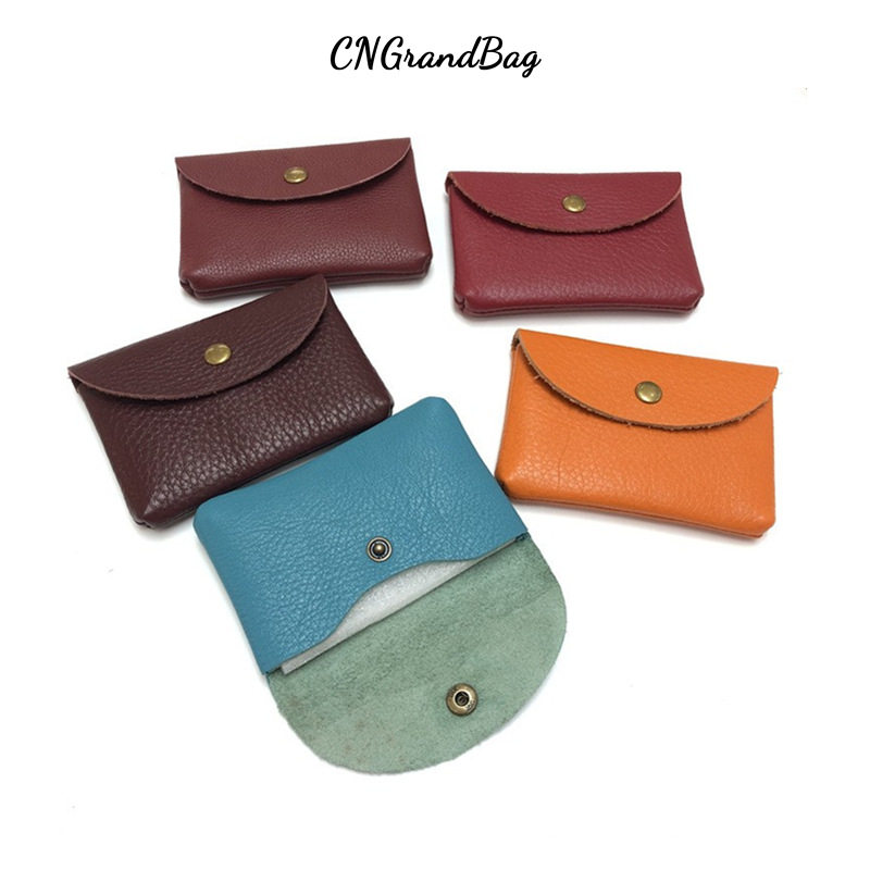 Top Layer Cowhide Fashionable Coin Bag ID Card Bag Mini Portable Litchi Pattern Genuine Leather Card Bag for Men and Women
