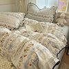 Gentle Girly Style All-Season Floral Cotton Four-Piece Set, Quilt Cover, Bed Sheet, Lace Style Student Dormitory Three-Piece Set