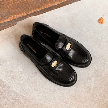 Horsehide Version ~ Genuine Leather Gold Coin Loafers for Women, British Style, Versatile, Retro, Small, Low-heeled, jk Small Leather Shoes, Flats