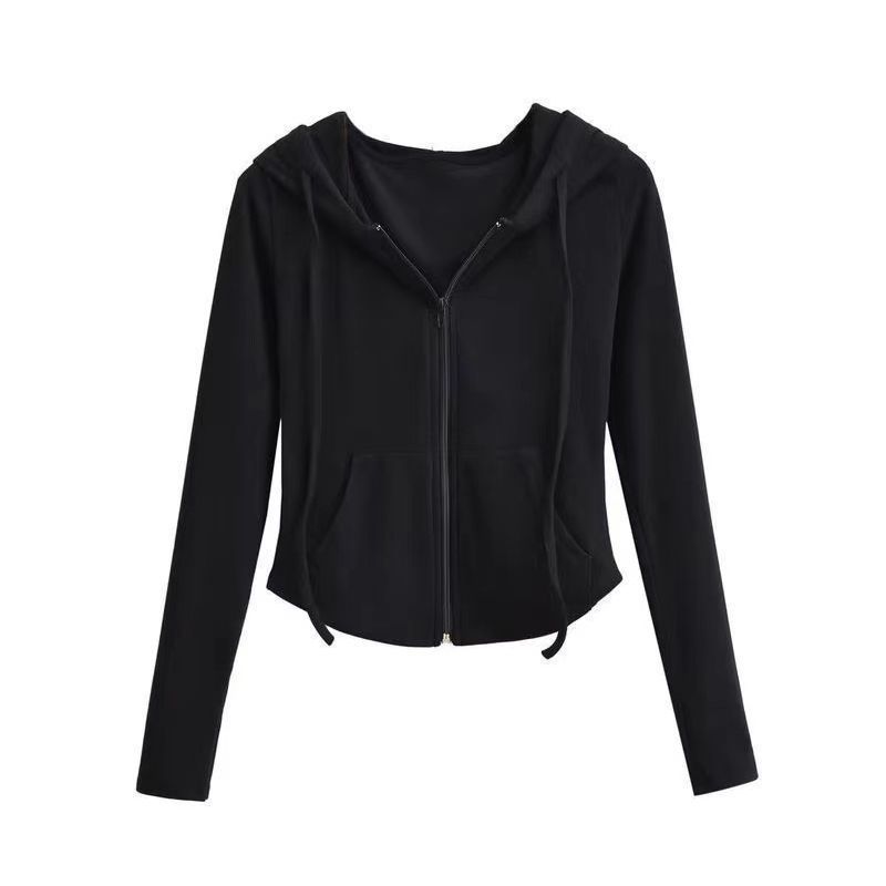 Hooded Cardigan Sweatshirt for Women Slim Fit Long Sleeve Short Length Soft Fabric Casual Wear for Spring and Autumn