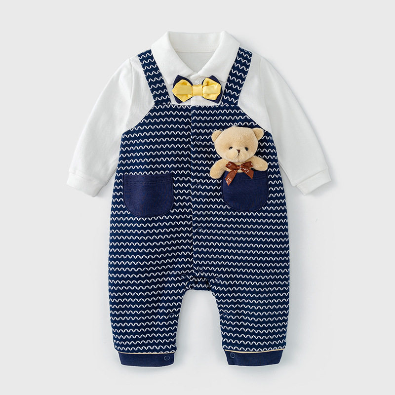 Baby Jumpsuit, Baby Boy Clothes, Spring Dress, Short-Sleeved Newborn Cotton Robe, Gentleman's Long-Sleeved Romper