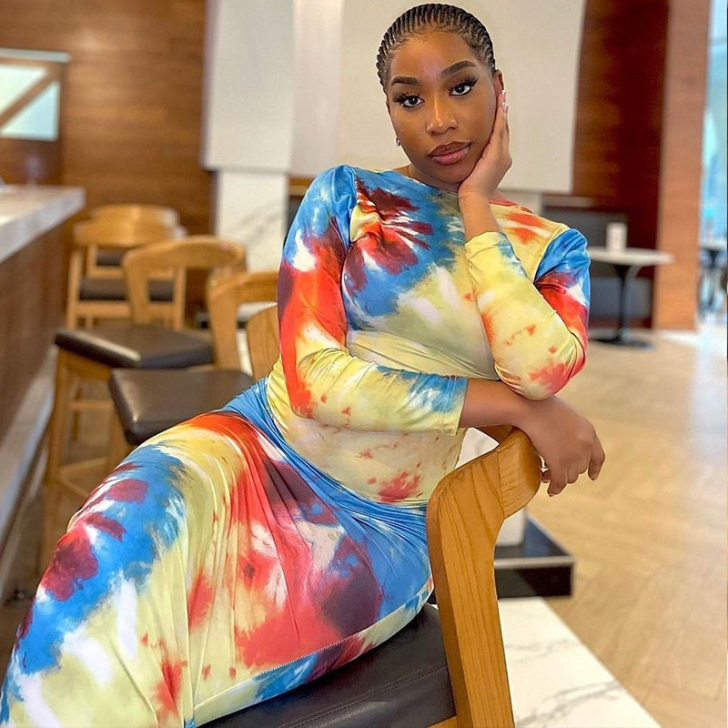 Spring European and American Style Fashionable Backless Dress Color Block Long Sleeve Bodycon Silhouette Streetwear