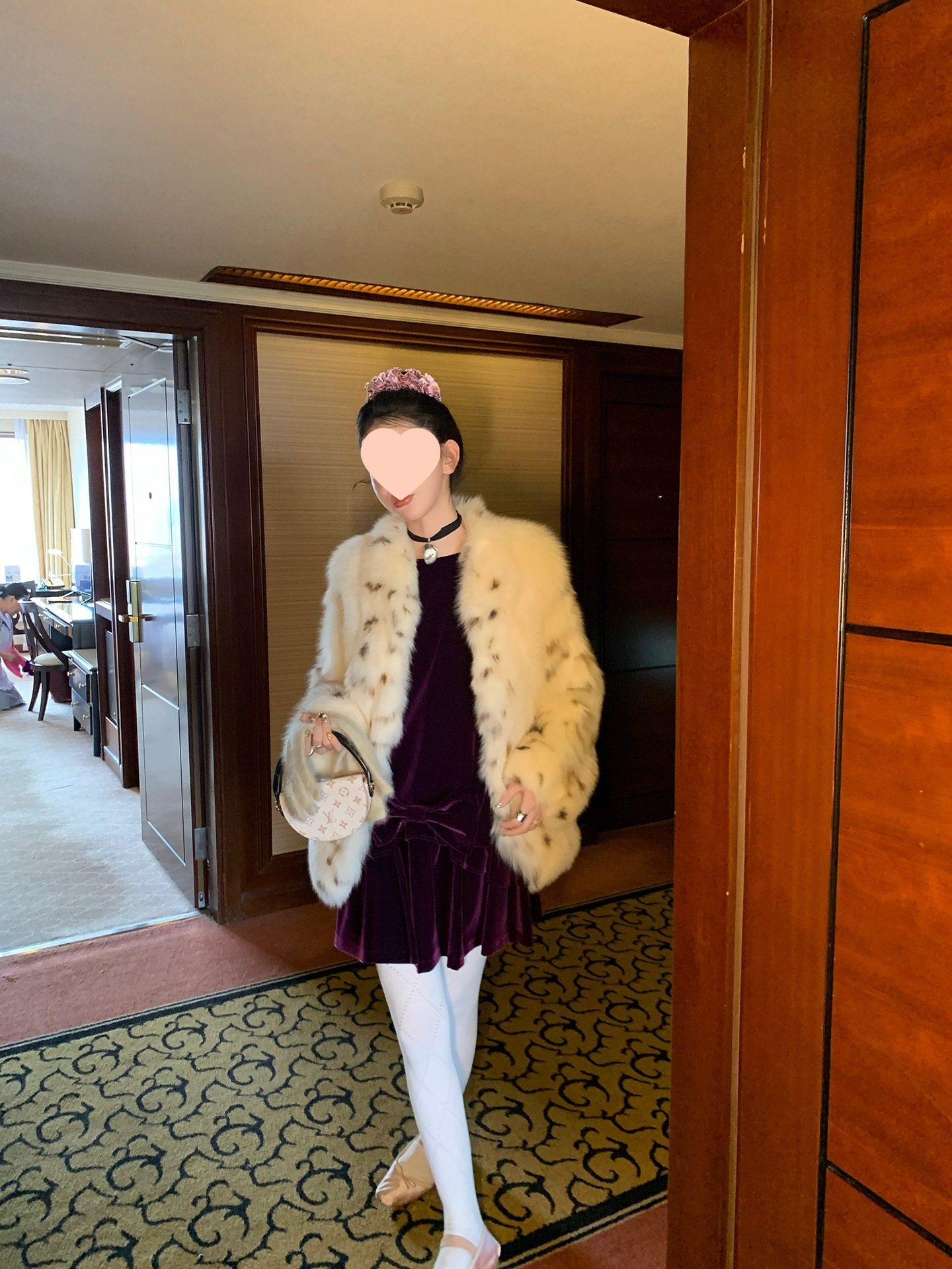 Zhou Meimei Dark Night Purple Festive Elegant Bow Velvet Vest Dress