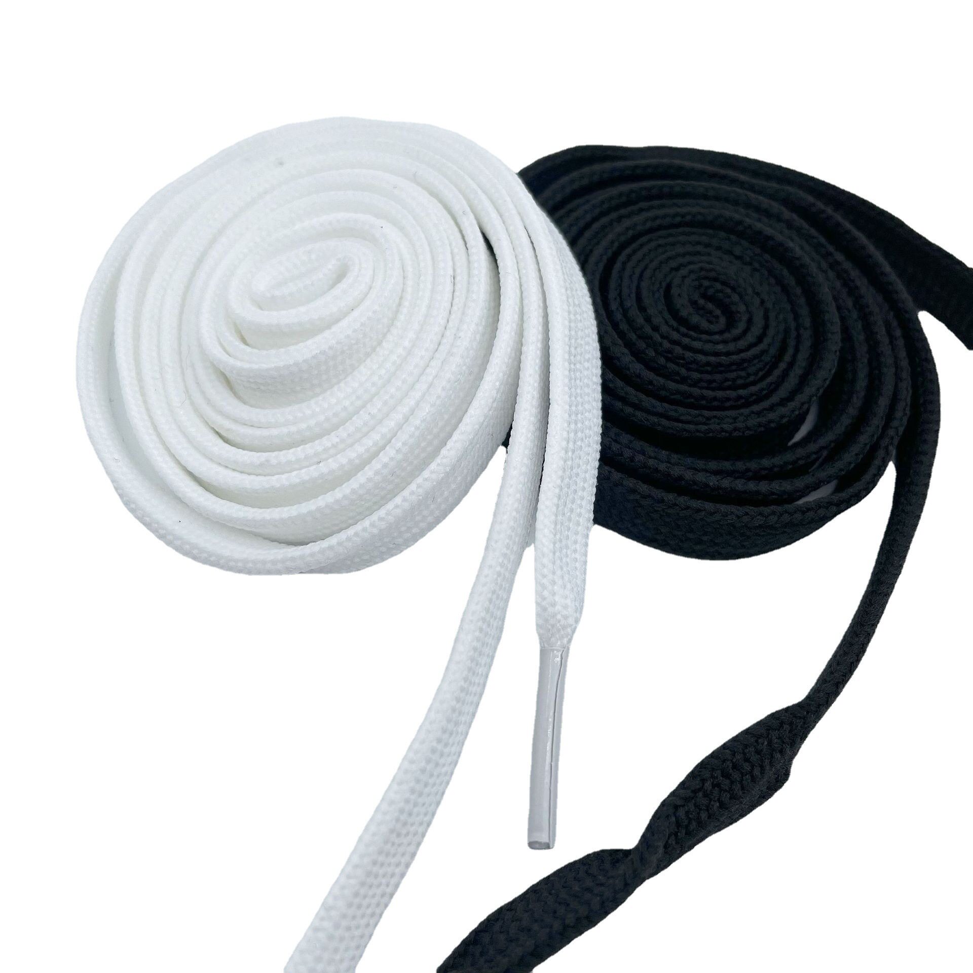 Factory 1cm thick polyester rope double hollow flat shoelace waist rope black and white sweater rope hat rope wholesale