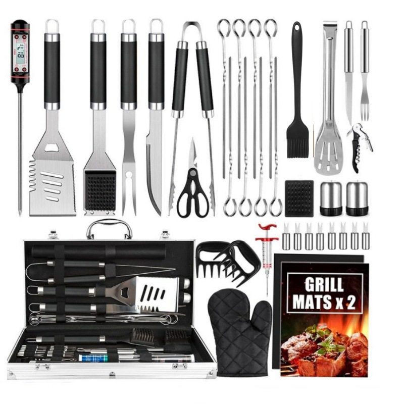 Ready-Made Aluminum Box Combination Barbecue Set Stainless Steel Bbq Utensils Barbecue Utensils Outdoor Shovel Camping Style Barbecue Tools