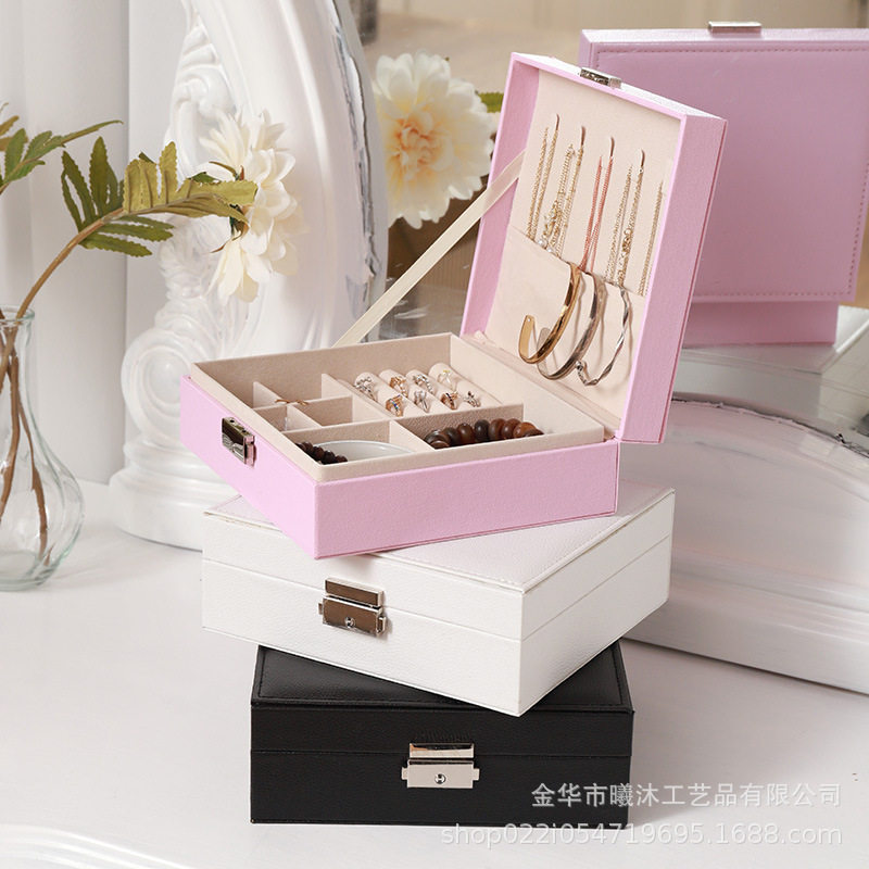 Large-Capacity Single-Layer Jewelry Storage Box with Lock Internet Celebrity Amazon Best-Selling Earrings Ring Necklace Jewelry Box