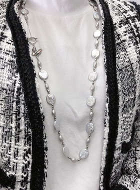 异形巴洛克淡水珍珠毛衣链时尚奶奶灰色百搭饰品个性珍珠项饰