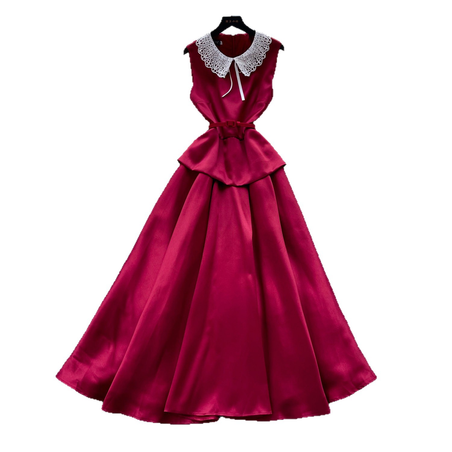 Red Lace Doll Collar A Line Dress for Women High Waist Elegant Fit Summer Style Perfect for Work and Casual Occasions