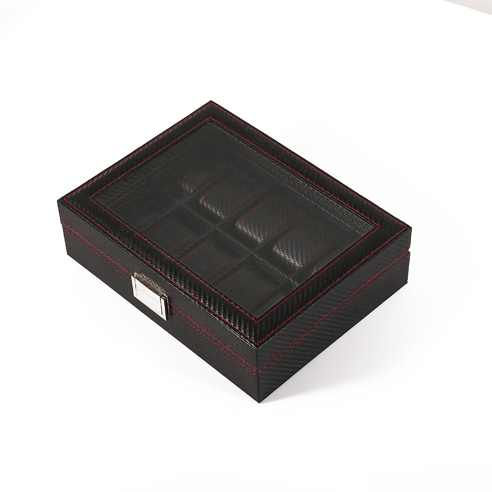 New Watch Storage Box Jewelry Packaging Pu Leather Painted Wooden Box Transparent Skylight Watch Packaging Display Box