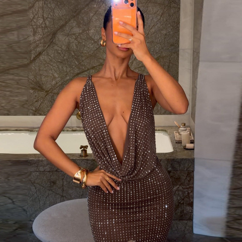 Summer Womens Dress Fashionable Halter Neck Sequined Sexy Open Back Bodycon Style Perfect for Parties and Events