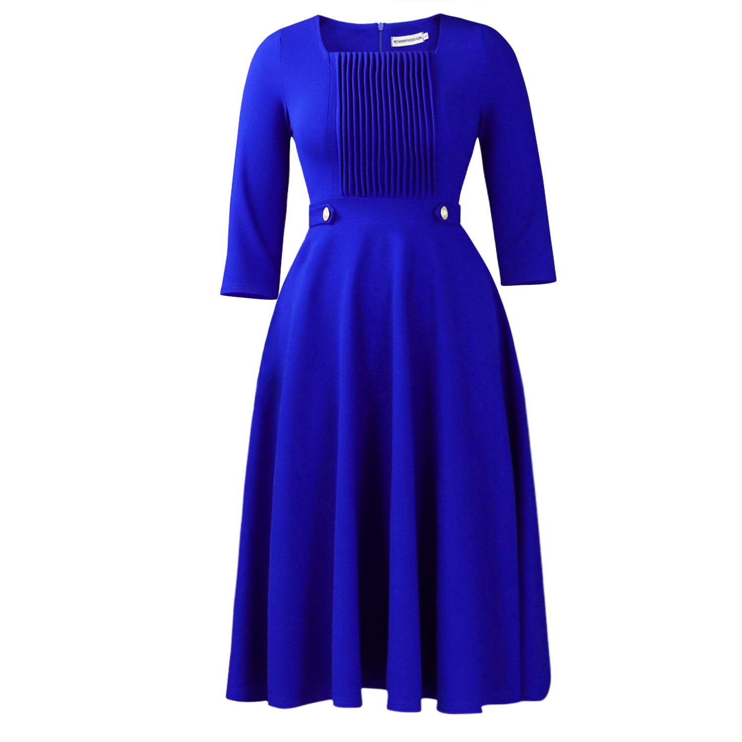 Plus Size Womens Dress Elegant Solid Color Ruffled Design Square Neck High Waist Fashion for Casual Occasions