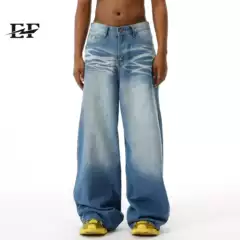 Ef Jeans |   Versatile American Trendy Washed Crease Retro Drape Wide Leg Jeans for Men and Women