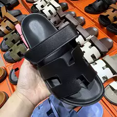 Original Pure Leather Women's Outdoor Slippers 2026 New Model Cross-Border Vintage Flat Velcro Beach Slide Sandals