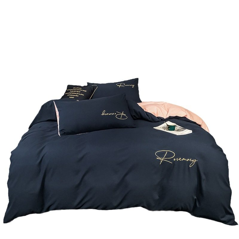 Wholesale new luxury solid color sanding four-piece student dormitory wedding bedding cotton embroidery quilt cover