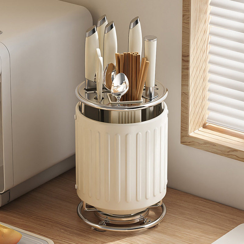 Kitchen Rotating Knife Rack Storage Rack Countertop Multifunctional Chopsticks Holder Knife Holder Integrated Storage Box Household Kitchen Knife Rack
