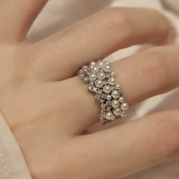 French Light Luxury Design Sense Gestapo Pearl Zircon Open Ring Exquisite High-end All-match Elegant Finger Ring