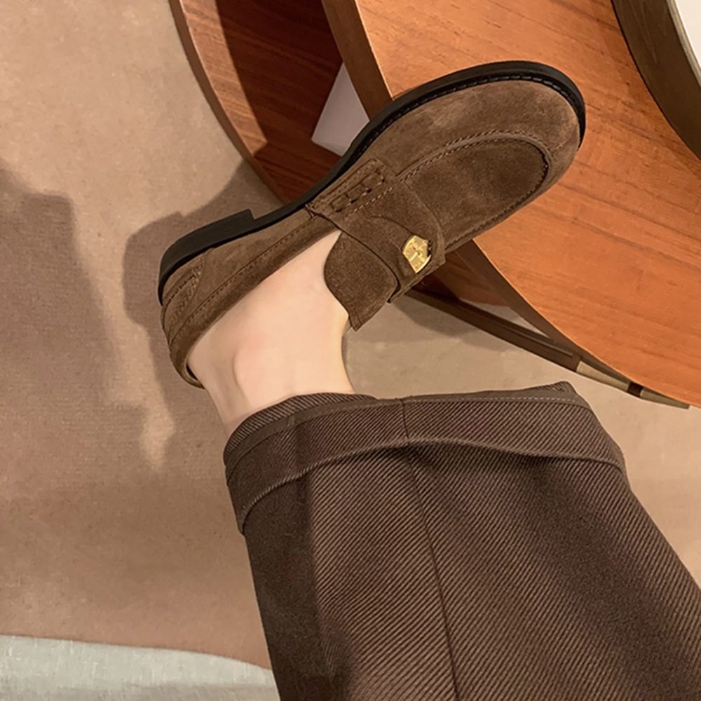 Horsehide Version ~ Genuine Leather Gold Coin Loafers for Women, British Style, Versatile, Retro, Small, Low-heeled, jk Small Leather Shoes, Flats