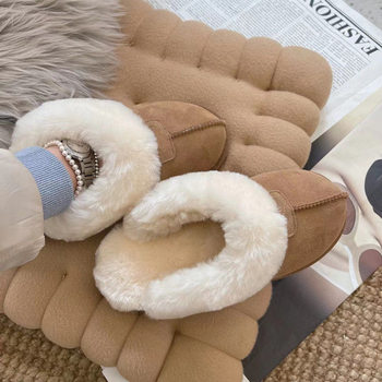 Qian Songyi Slippers Women's Cowhide Sheep Fur Warm Indoor and Outdoor Women's Shoes Warm Non-slip Leather Cotton Shoes
