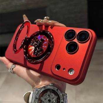 New Year's Pony Gyro Stand Suitable for Apple 17Promax Mobile Phone Case Chinese Red Iphone16 Skin-Feel Case