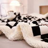 2025 Autumn and Winter Double-Layer Thickeneded Lamb Velvet Blanket Pure Plain Checkerboard Office Blanket Small Fur Blanket Casual
