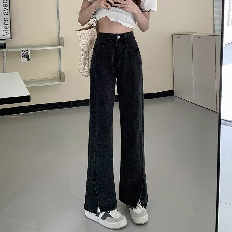High Waisted Womens Jeans Slim Fit Versatile Straight Leg Floor Length Korean Style Winter Fashion Wholesale
