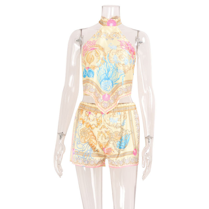 Bohemian Print Strapless Top and Loose Shorts Set Womens Fashion Comfortable Fit Casual Style Wholesale Available