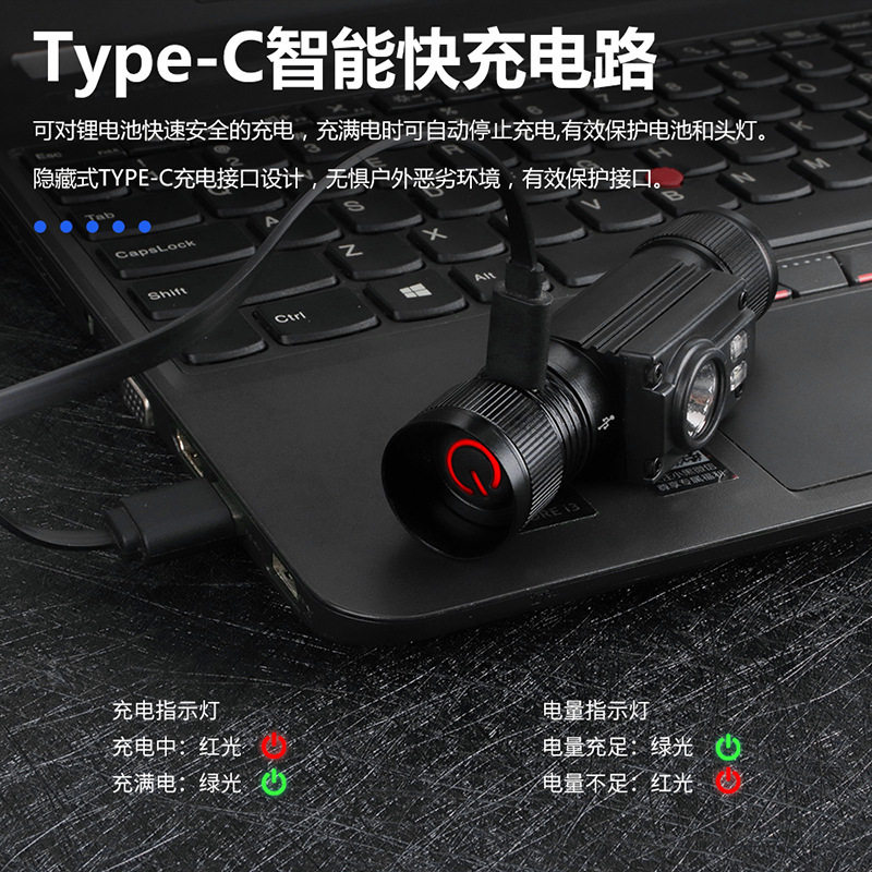 New aluminum alloy strong light headlight outdoor camping head-mounted flashlight USB rechargeable night fishing lamp work light