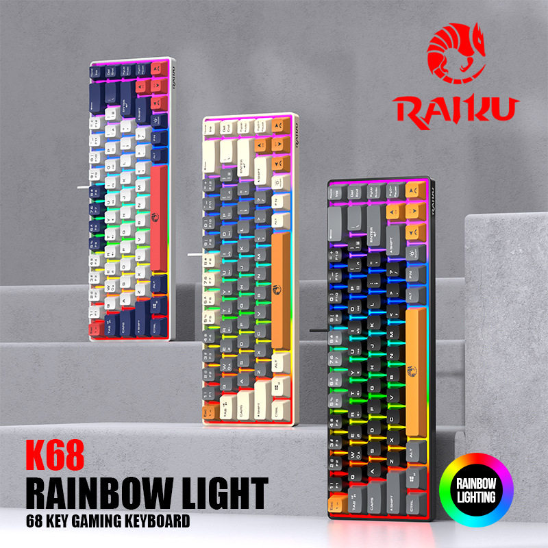 RAIKU雷魁 K68 有线键盘三拼色客制化游戏发光键盘机械手感亚马逊