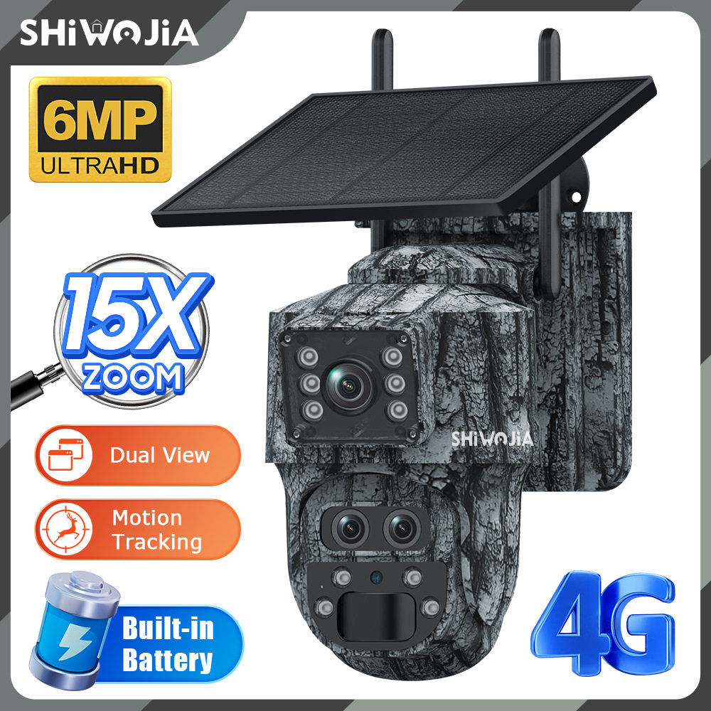 Cross-Border Outdoor 3-Mesh 4g Solar Camera 8Mp High-Definition Low-Power Monitoring 15X Zoom Motion Detection