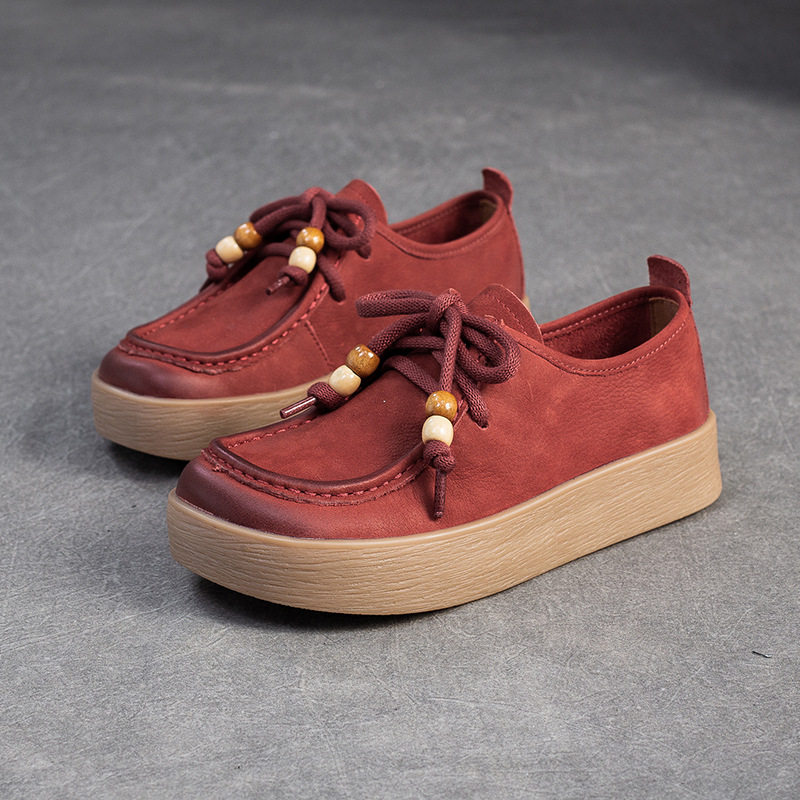 Giày Oxford Nữ Da Mờ Đế Dày Phong Cách Retro Chiều Cao Đế Khoảng 3cm Màu Nâu, Kem, Đỏ