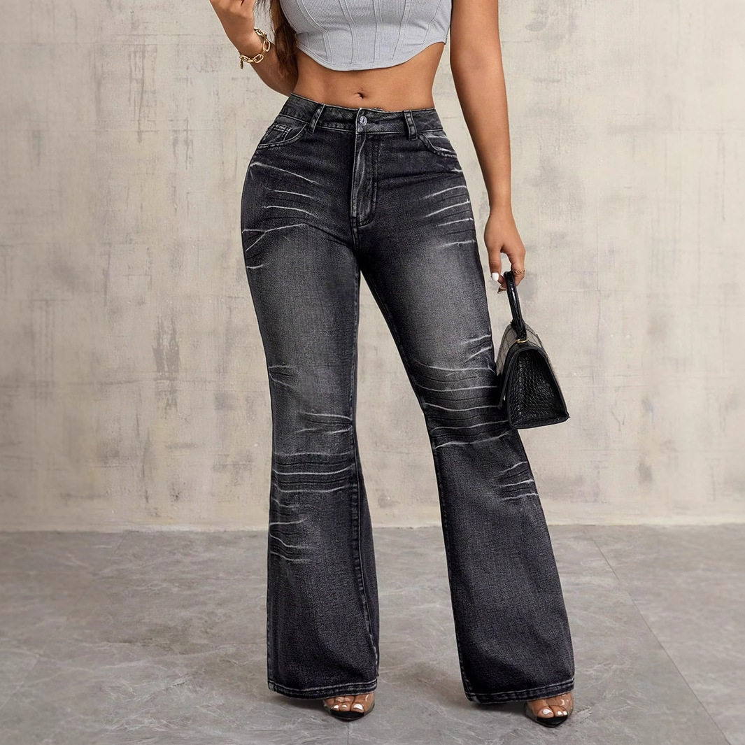 Fashionable Womens Flared Denim Jeans High Waist Non Skinny Fit Casual Style Perfect for Everyday Wear Wholesale