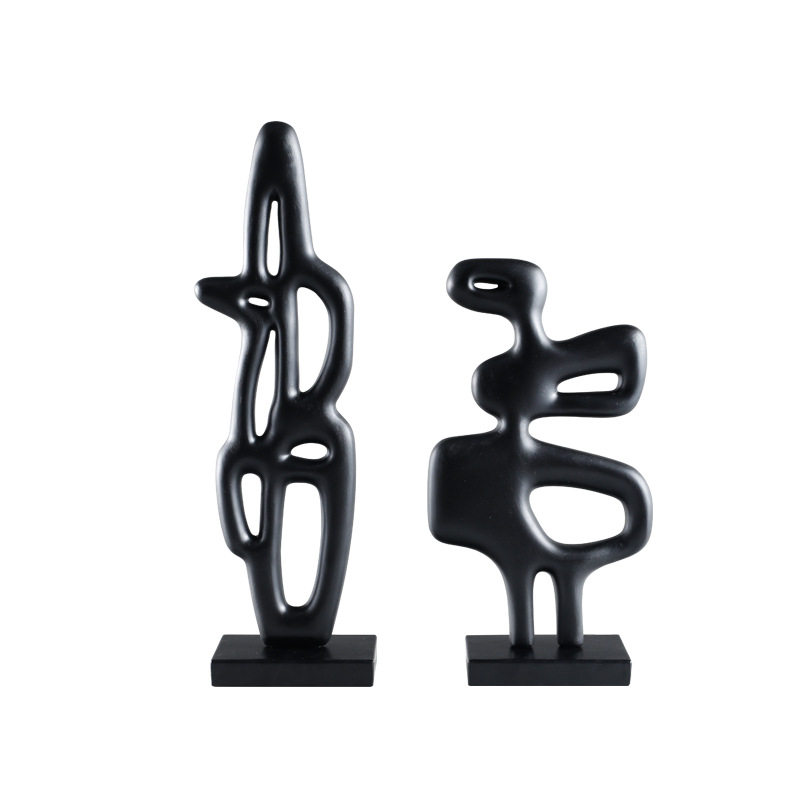 现代简约黑色不规则树脂摆件客厅样板房家居饰品室内软装装饰摆设